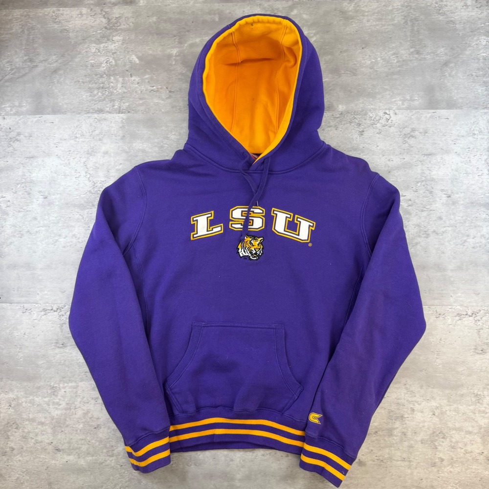 Colosseum LSU Tigers Hoodie Mens XL Purple Gold Embroidered Pullover Sweatshirt